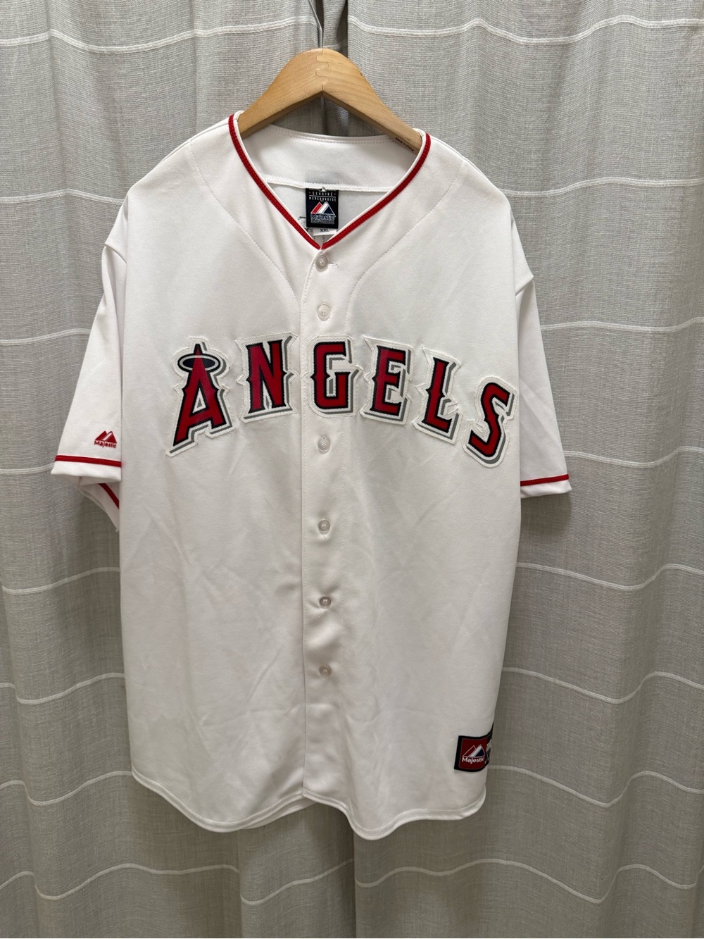Majestic White & Red Los Angeles Angels Button-Front Jersey